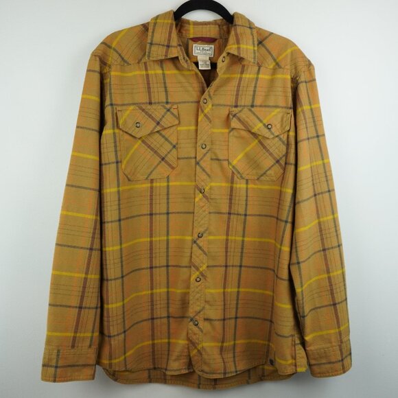L.L. Bean Other - LL Bean Wool Blend Mustard‎ Plaid Snap Up Shirt Men's Size Large